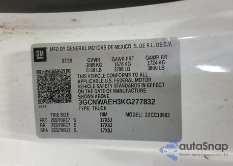 2019 Chevrolet Silverado C1500 из США, поврежденный, VIN 3GCNWAEH3KG277832